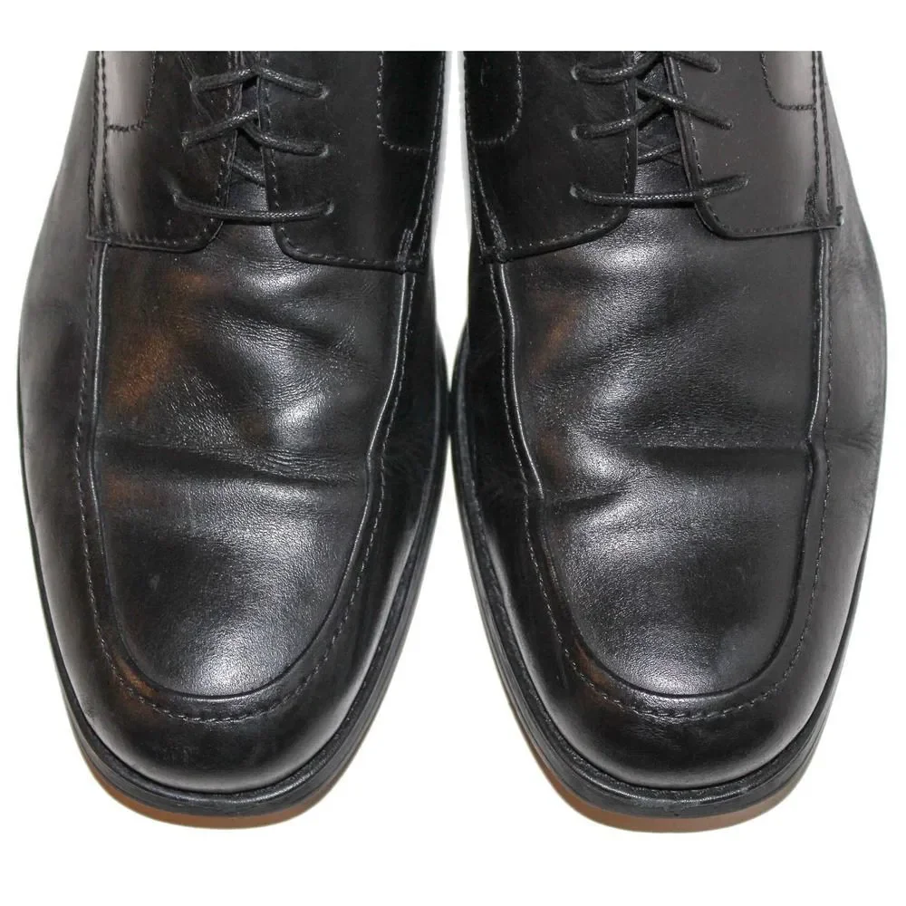 JOHNSTON & MURPHY ATCHISON MOC TOE Black Leather Lace Up Oxfords Mens Shoes 10.5